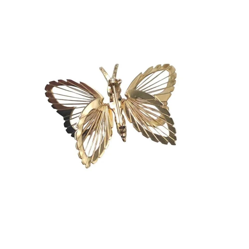 Monet Wire Design Open Work Butterfly Brooch Pin Gold Tone Vintage